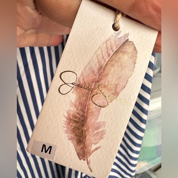 New Jessica Simpson Blue & White Stripe Nautical Cotton Midi Dress Sz M - Picture 4 of 6